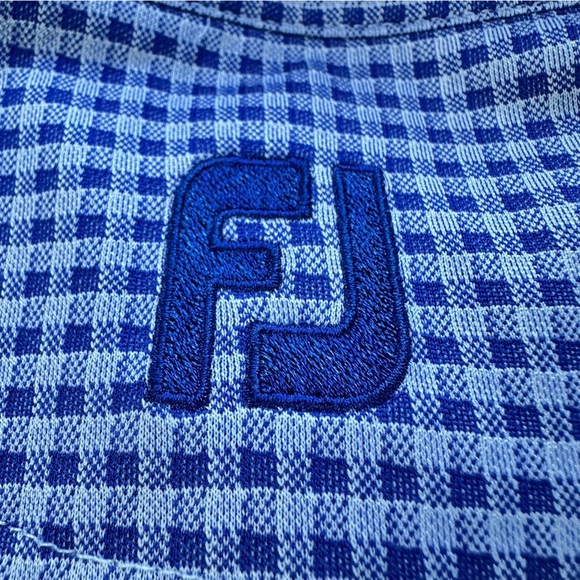 Footjoy Blue and White Gingham Patterned Golf Polo Size Large Mens - Picture 2 of 6